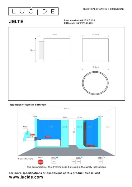 Lucide JELTE - Applique murale Salle de bains - 1xG9 - IP44 - Noir - TECHNISCH